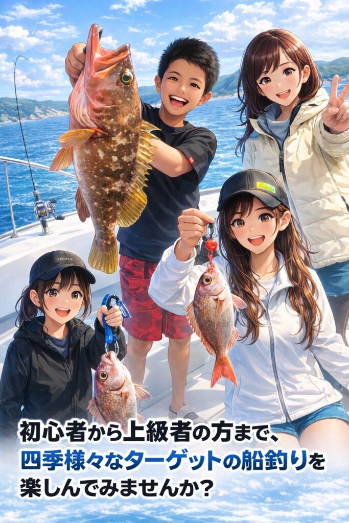 和歌山の海で遊漁船ATOMに乗船してタイラバを楽しむ様子